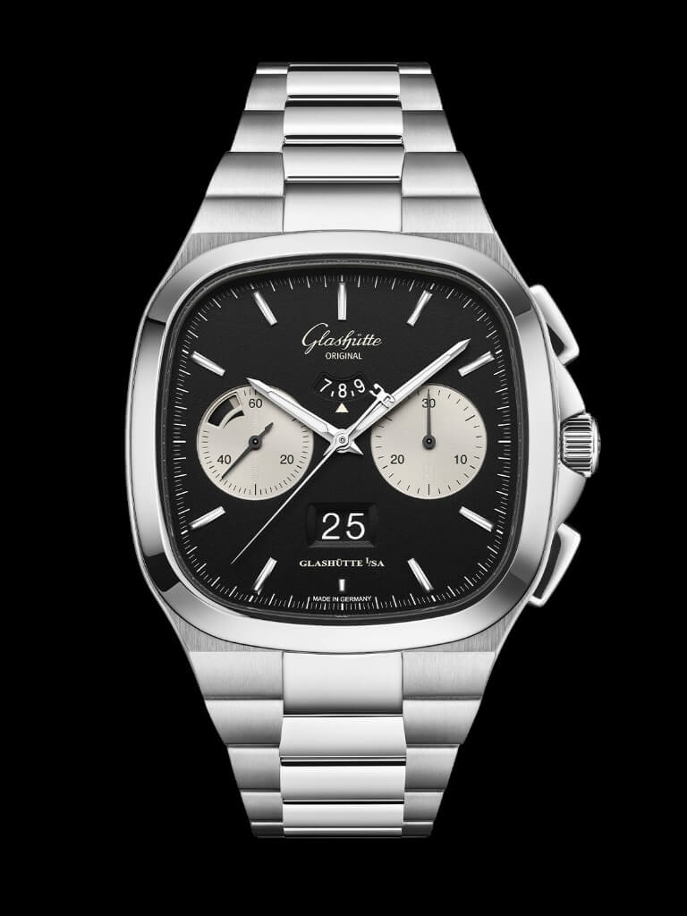 Glashütte Original Seventies Chronograph XV με μαύρο reverse panda καντράν και ατσάλινο μπρασελέ