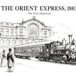 The Orient Express 1883: ασπρόμαυρο σκίτσο της πρώτης αναχώρησης του Orient Express από το Παρίσι, μπροστά στον Gare de l’Est.