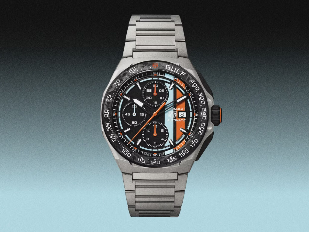 To νεο TAG Heuer Formula 1 Automatic Chronograph x Gulf απο τιτάνιο Grade 2
