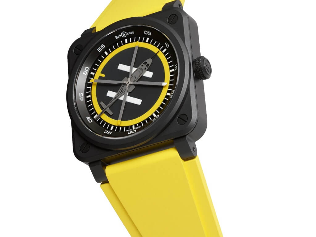 Bell & Ross BR-03 Helipad με τετράγωνη μαύρη κεραμική κάσα και καντράν εμπνευσμένο από ελικοδρόμιο