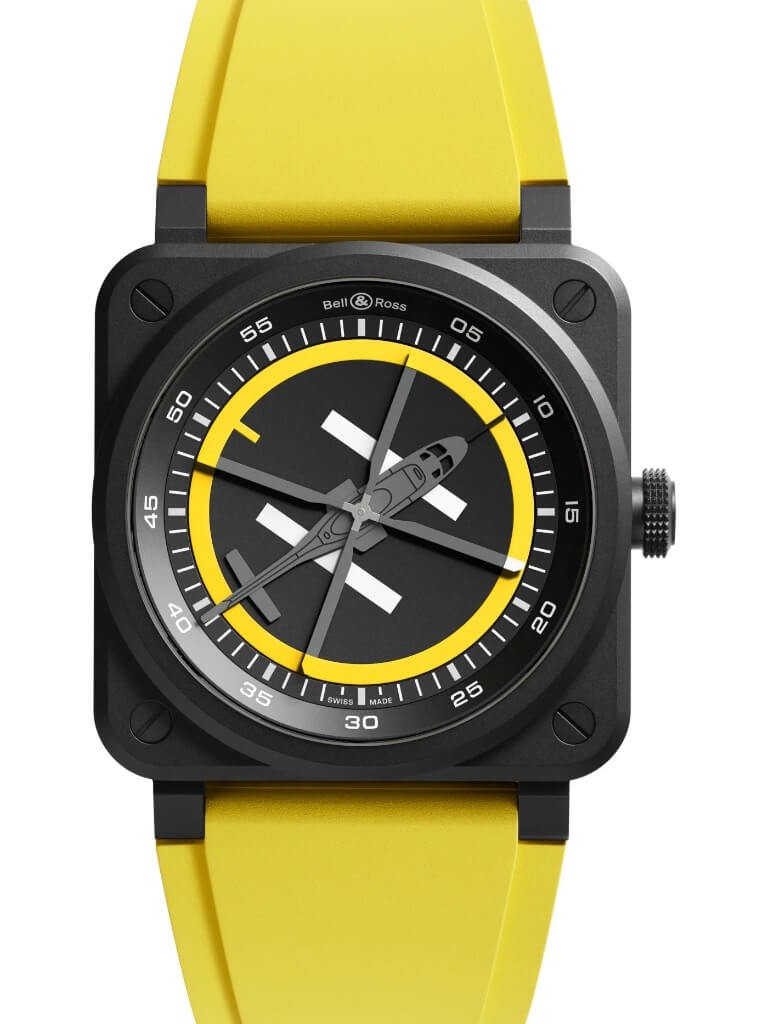 Bell & Ross BR-03 Helipad με κίτρινο λουράκι από καουτσούκ