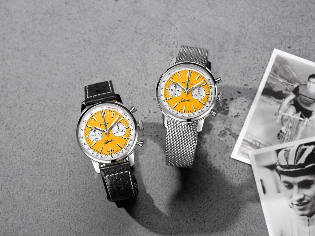 Breitling Top Time B01 Eddy Merckx με μαύρο δερμάτινο λουράκι και μπρασελέ