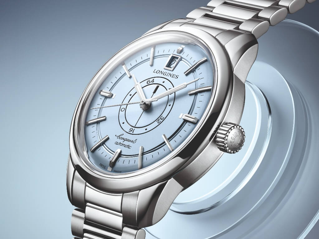 Πλάγια όψη της κάσας 38 χιλιοστών του Longines Conquest Heritage Central Power Reserve