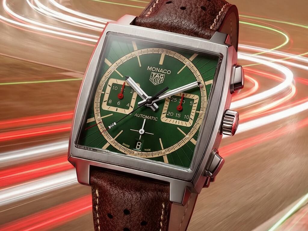 TAG Heuer Monaco Chronograph x Goodwood Festival of Speed 2026 με καφέ διάτρητο δερμάτινο λουράκι