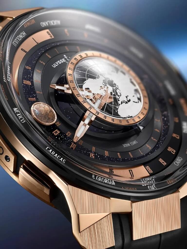 Το τρισδιάστατο καντράν του Ulysse Nardin Blast Moonstruck με απεικόνιση του Βόρειου Ημισφαιρίου
