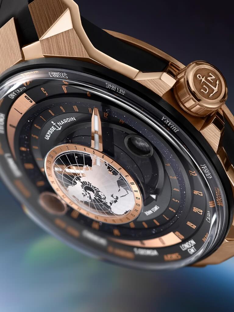 Το τρισδιάστατο καντράν του Ulysse Nardin Blast Moonstruck με γεωκεντρική απεικόνιση