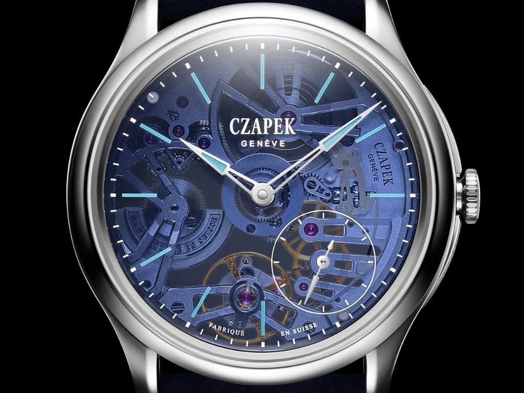 Czapek Promenade Transparencies Aqua Blue με μπλε fumé δίσκο σαπφείρου και skeletonised μηχανισμό SXH7