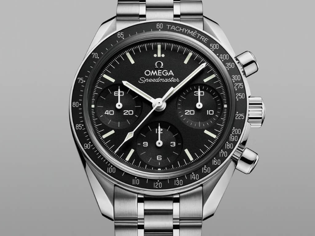 OMEGA Speedmaster 38 mm μαύρο καντράν με ατσάλινο μπρασελέ πέντε συνδέσμων