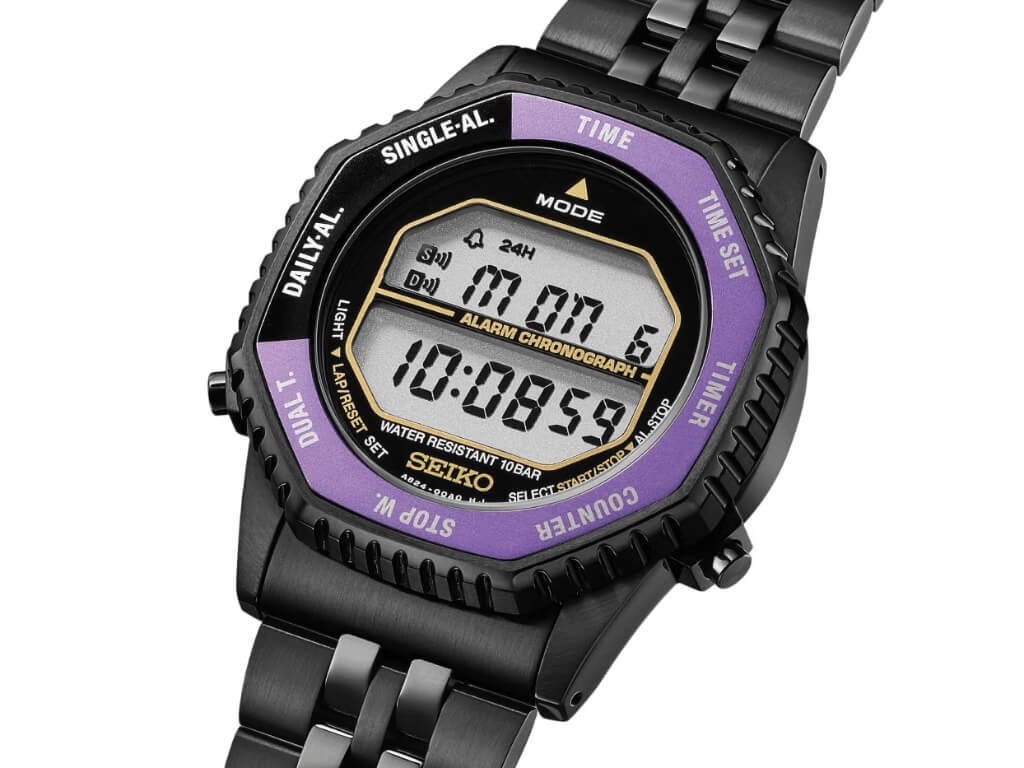 Το ψηφιακό Seiko Rotocall HFL001 με χαρακτηριστικη μωβ στεφάνη λειτουργιών