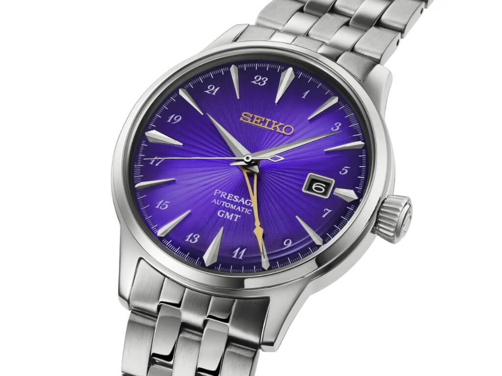 Μωβ καντράν του Seiko Presage Cocktail Time GMT HCB006