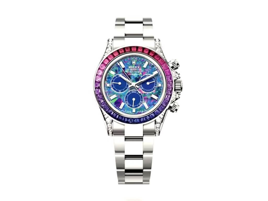 Rolex Cosmograph Daytona Four Seasons Χειμώνας με καντράν από οπάλιο και στεφάνη με ζαφείρια από μπλε έως φούξια